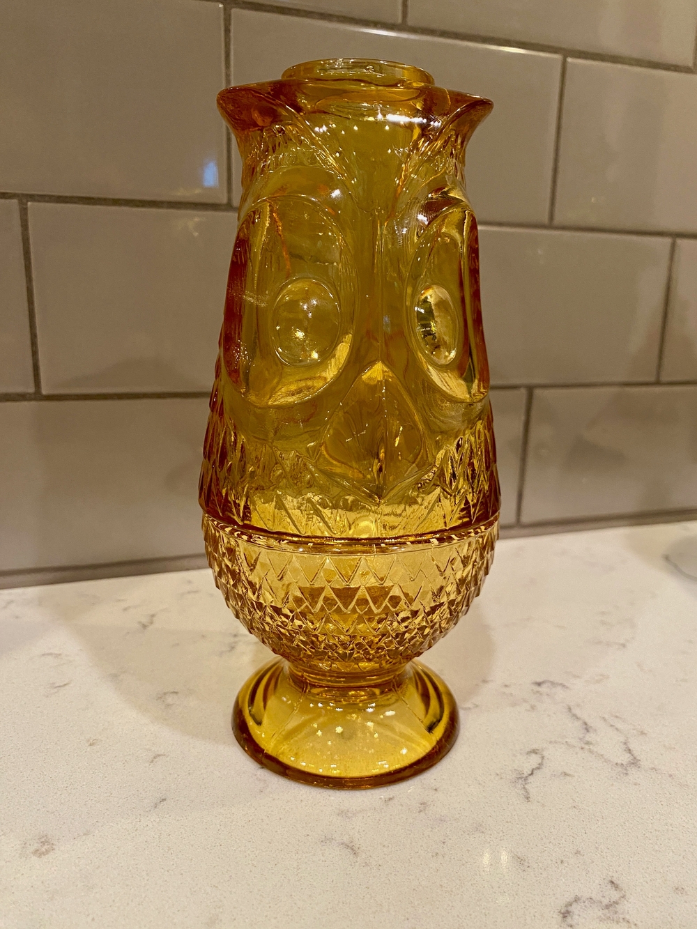 1970's Viking Art Glass "glimmer owl" fairy lamp
